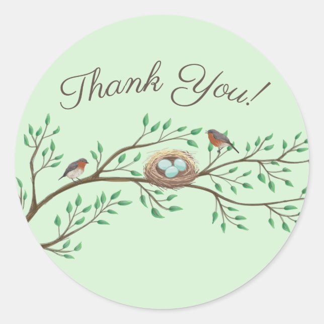 Sticker Rond Robin Oiseaux Nid Oeufs Baby shower de printemps (Devant)