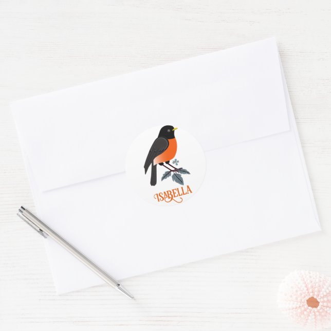 Sticker Rond Robins Et Fleurs (Enveloppe)