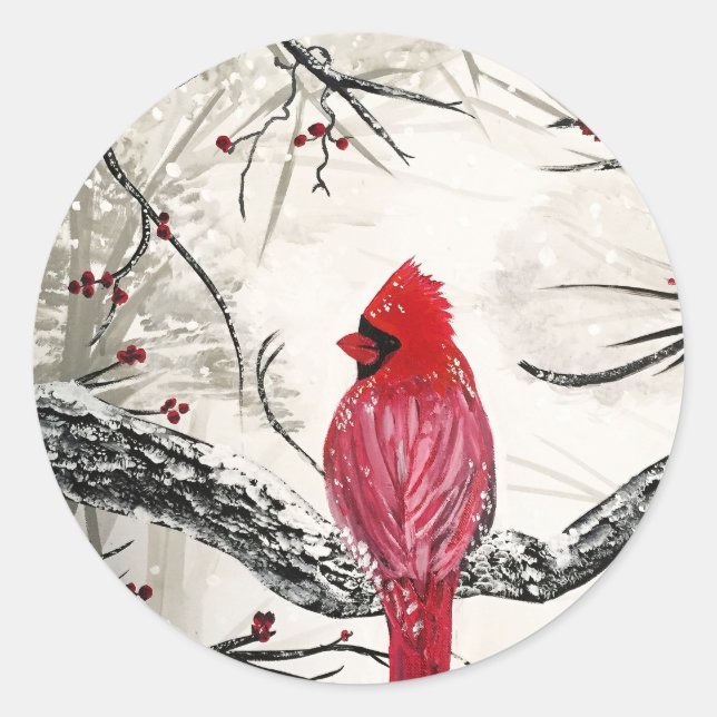 Sticker Rond Robins rouges hiver (Devant)