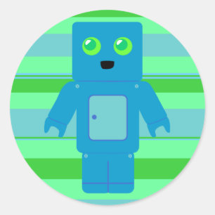 Sticker Rond Robot bleu