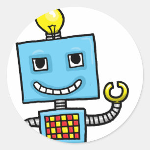 Sticker Rond Robot bleu dessin animé rétro