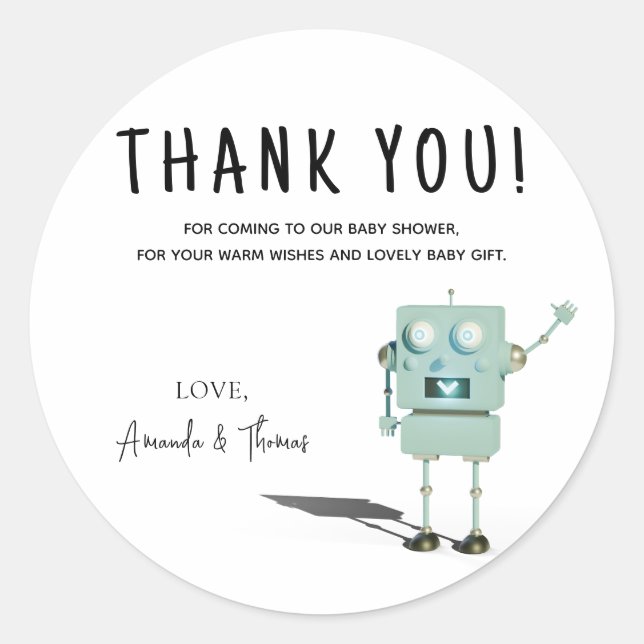 Sticker Rond Robot boy Baby Shower - merci (Devant)