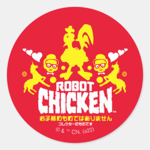 Sticker Rond Robot Chicken Nerd Unicorn Graphic