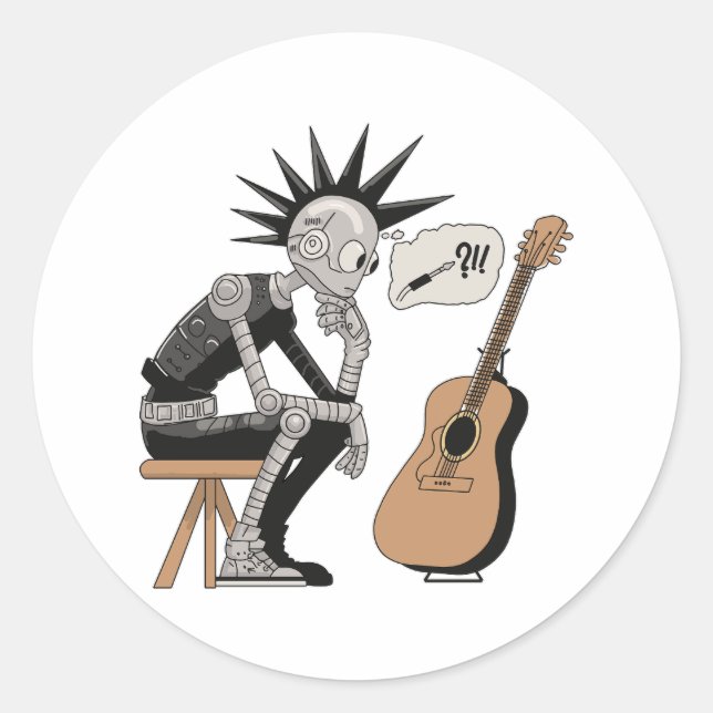 Sticker Rond Robot de musique confus (Devant)