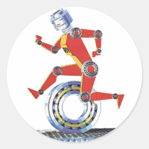 Sticker Rond Robot de science-fiction vintage courant avec roue