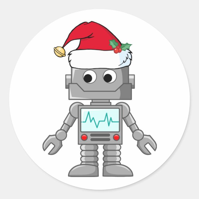 Sticker Rond Robot portant le chapeau du Père Noël (Devant)