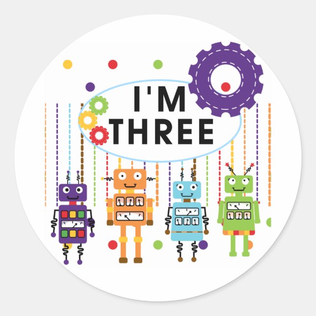 Sticker Rond Robot T-shirts et cadeaux d'anniversaire 3e (Devant)