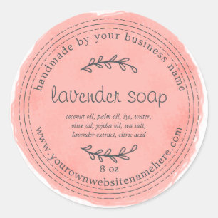 Sticker Rond Robuste Lavande artisanale savon aquarelle Coral