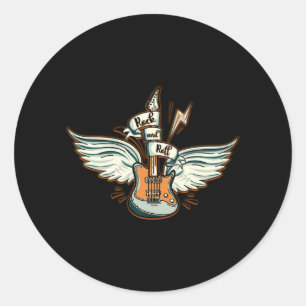 Sticker Rond Rock and roll Guitar Wings Music