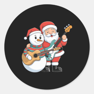 Sticker Rond Rock Guitare Snowman Et Père Noël Jouant De La Gui
