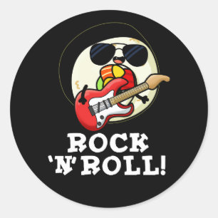 Sticker Rond Rock n Roll Funny Sushi Roll Pun Dark BG
