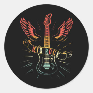 Sticker Rond Rock N Roll Guitare Amateurs rétro