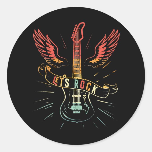 Sticker Rond Rock N Roll Guitare Amateurs rétro (Devant)