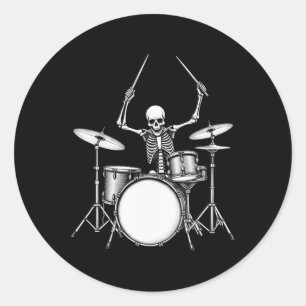 Sticker Rond Rock N Rouleau Drummer Skeleton Jouer des tambours