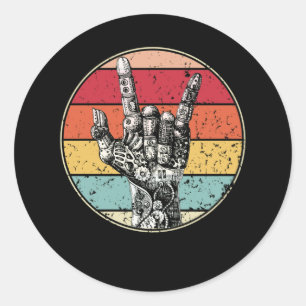 Sticker Rond Rock On Hand Horns pour Rock and Roll Music