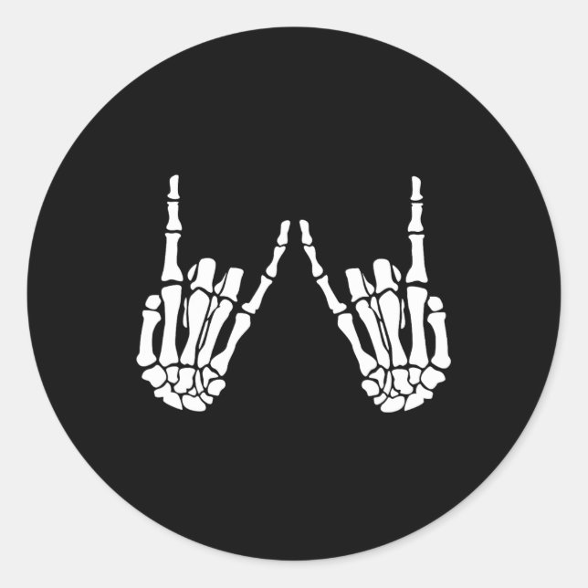 Sticker Rond Rock On Rock Star Skeleton Mains Halloween Costume (Devant)