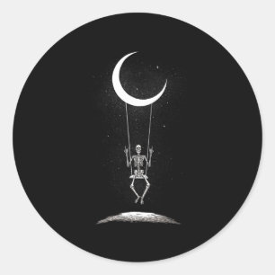 Sticker Rond Rock On Skeleton Moon Band Tee - shirts - Rock And