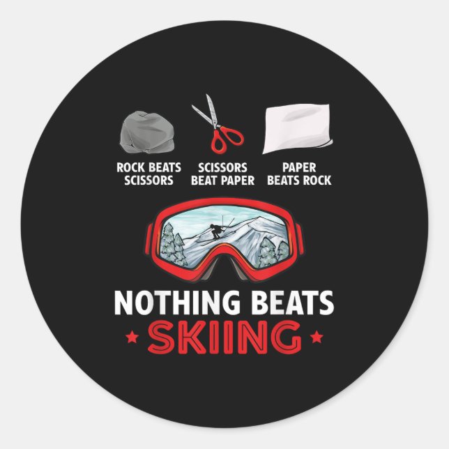 Sticker Rond Rock Paper Scissors Nothing Beats Skiing  (Devant)