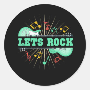 Sticker Rond Rock Retro Music Rock Et Roll Guitare Note M