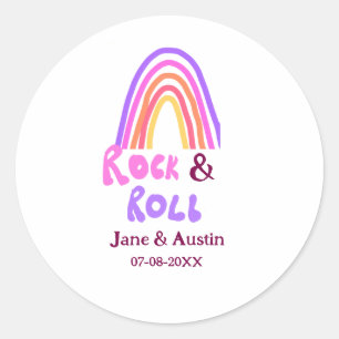 Sticker Rond Rock & roll mariage ajouter nom de couple rétro ar