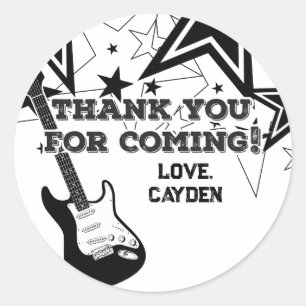 Sticker Rond Rock Star Birthday Guitare noir et blanc étoiles