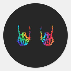 Sticker Rond Rock Star Rock Skeleton Hands Rocker Halloween