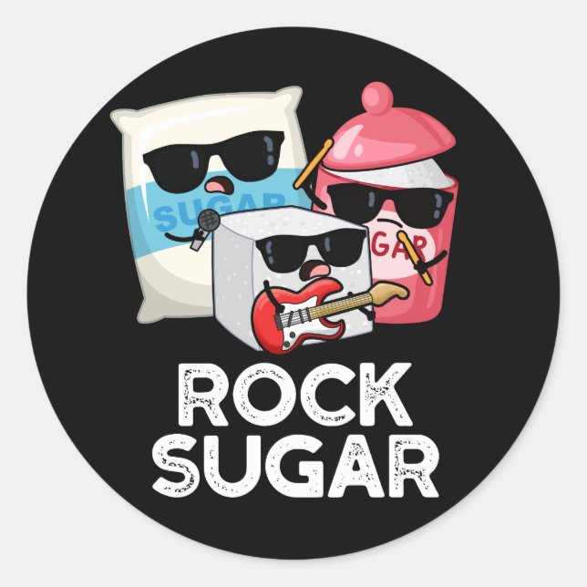 Sticker Rond Rock Sugar Funny Food Pun Dark BG (Devant)