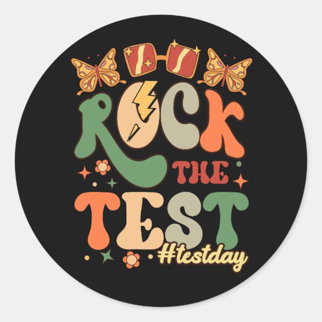 Sticker Rond Rock The Test Day Motivation Teacher #Te (Devant)