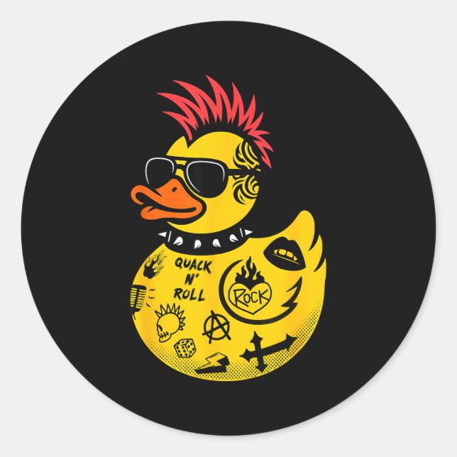 Sticker Rond Rock Yellow Rubber Duck Men Women Kids Funny Duck  (Devant)