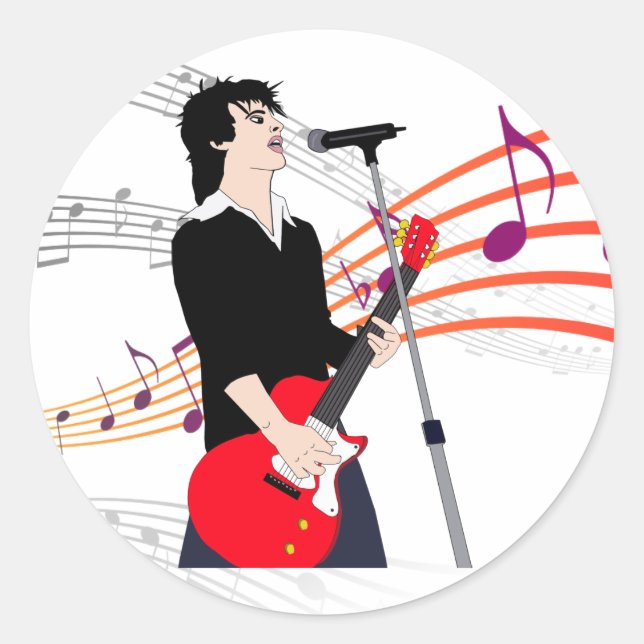 Sticker Rond Rocker Guy Guitar Player Musique dessin animé Art (Devant)