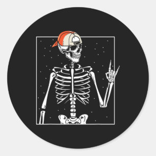 Sticker Rond Rocker Skeleton Casquette Skin Cool Halloween Punk