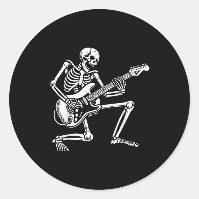 Sticker Rond Rocker Skeleton Electric Guitar Rock Music Men Boy (Devant)