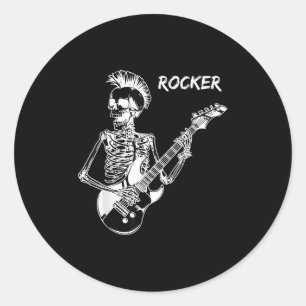 Sticker Rond Rocker Skeleton Guitare Skateur Cool Halloween Pun