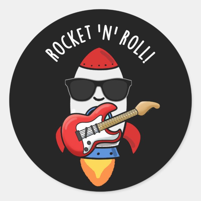 Sticker Rond Rocket Et Rouleau Drôle Rocket Pun Dark BG (Devant)