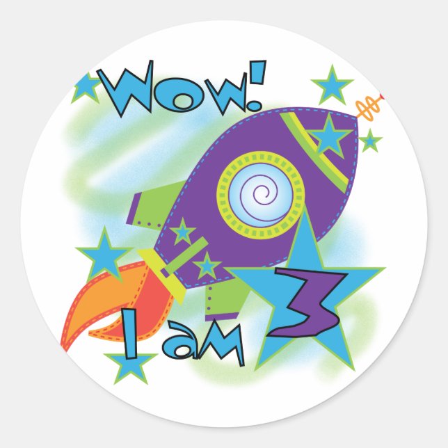 Sticker Rond Rocket Ship 3e Anniversaire T-shirts et cadeaux (Devant)