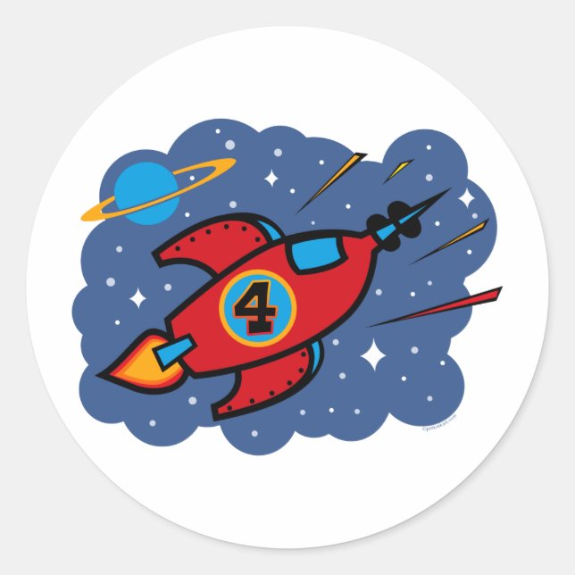 Sticker Rond Rocket Ship 4e anniversaire (Devant)