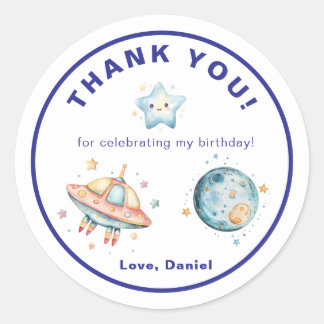Sticker Rond Rocket Ship Thank You Outer Space Birthday