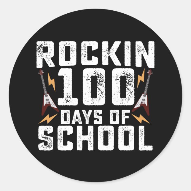 Sticker Rond Rockin 100 jours de l'école Rock Guitare Vintage (Devant)