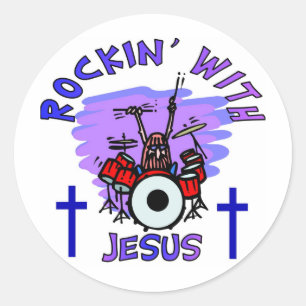 Sticker Rond Rockin' Avec Jésus-Christ Don