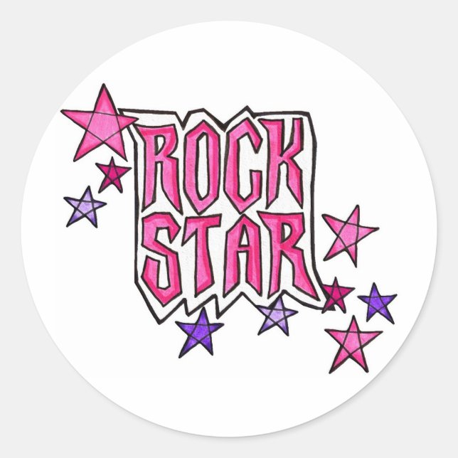Sticker Rond RockStar dans PInk (Devant)