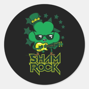 Sticker Rond Rockstar Shamrock Et Roll Fun St Patrick Day Vint