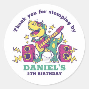 Sticker Rond Rockstar T-Rex Dinosaur Enfants garçons fête d'ann