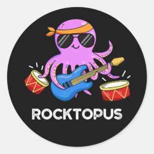 Sticker Rond Rocktopus Funny Rock Band Octopus Pun Dark BG