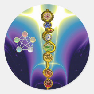STICKER ROND RODE D'ASCLEPIUS 7 CHAKRAS, YOGA, ÉNERGIE SPIRITUE