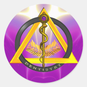 STICKER ROND RODE DU SYMBOLE DE DENTISSE DENTISTE ASCLEPIUS