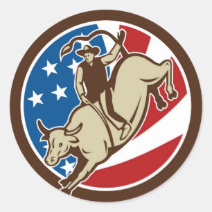 Sticker Rond Rodeo cowboy bulle équitation avec étoiles et rayu