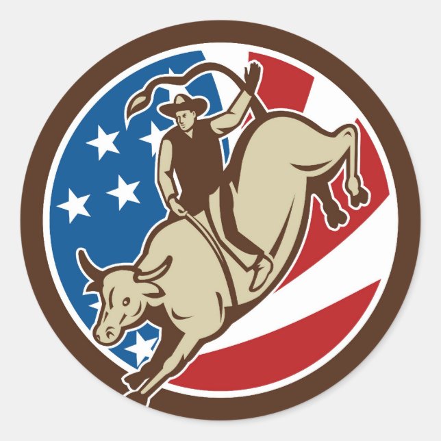 Sticker Rond Rodeo cowboy bulle équitation avec étoiles et rayu (Devant)