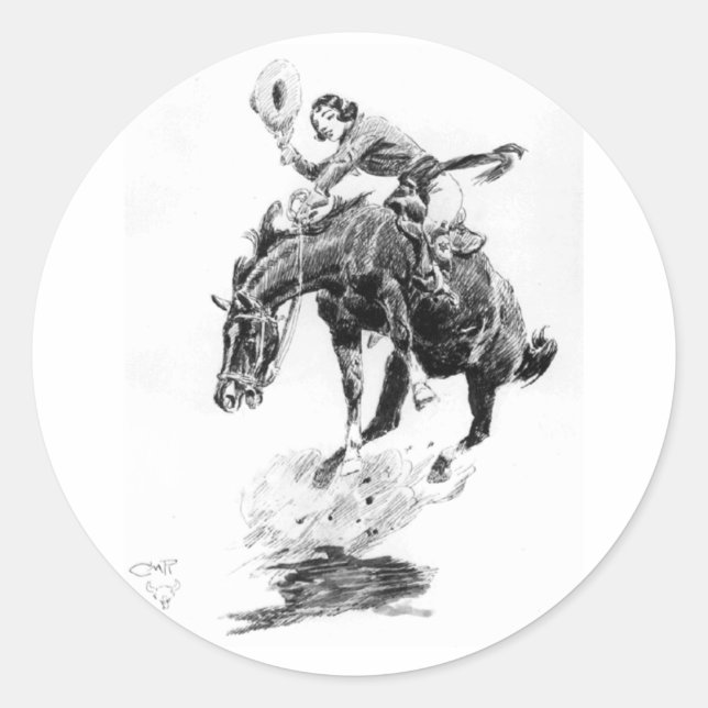 Sticker Rond Rodeo Cowgirl (par C.M. Russell) (Devant)