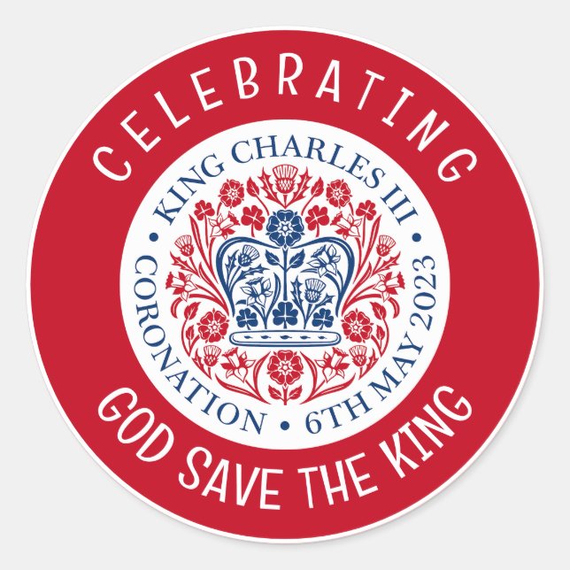 Sticker Rond ROI CHARLES III Rouge de couronnement (Devant)
