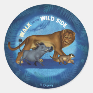 Sticker Rond Roi Lion Marcher Sur Le Côté Sauvage